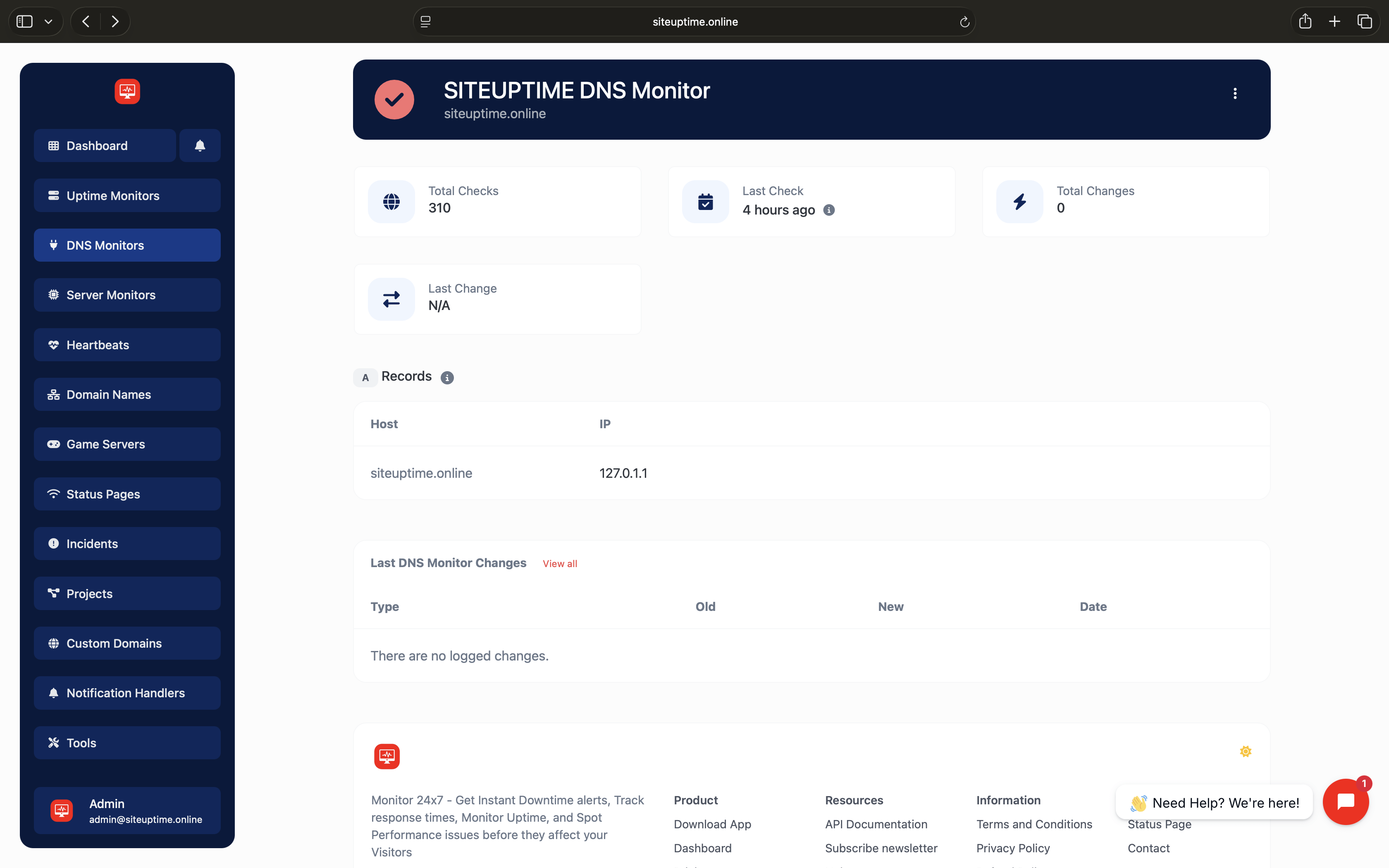 Screenshot of the App DNS Monitor Page