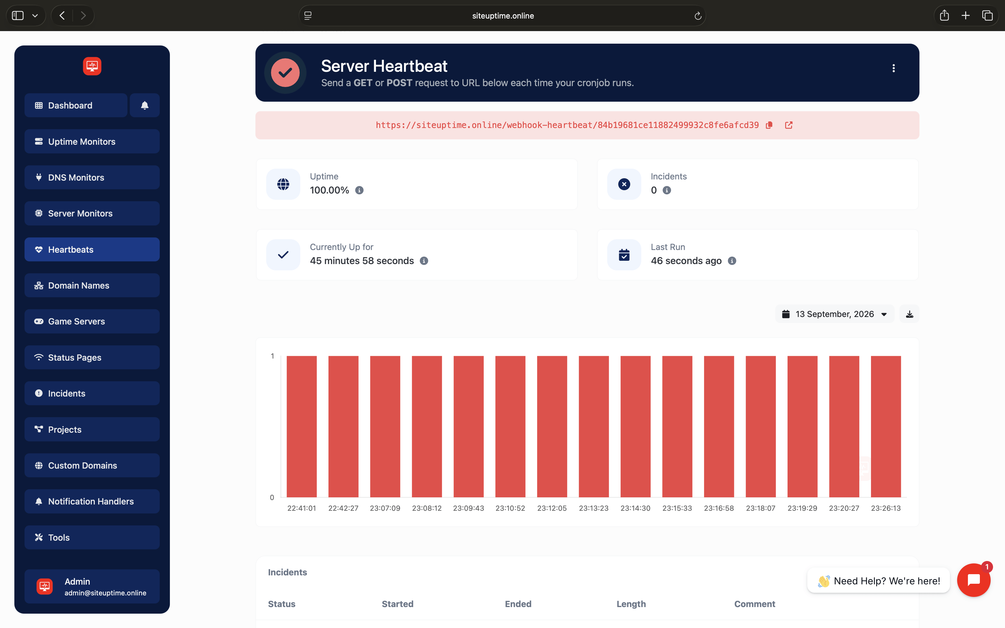 Screenshot of the App Heartbeat Monitor Page