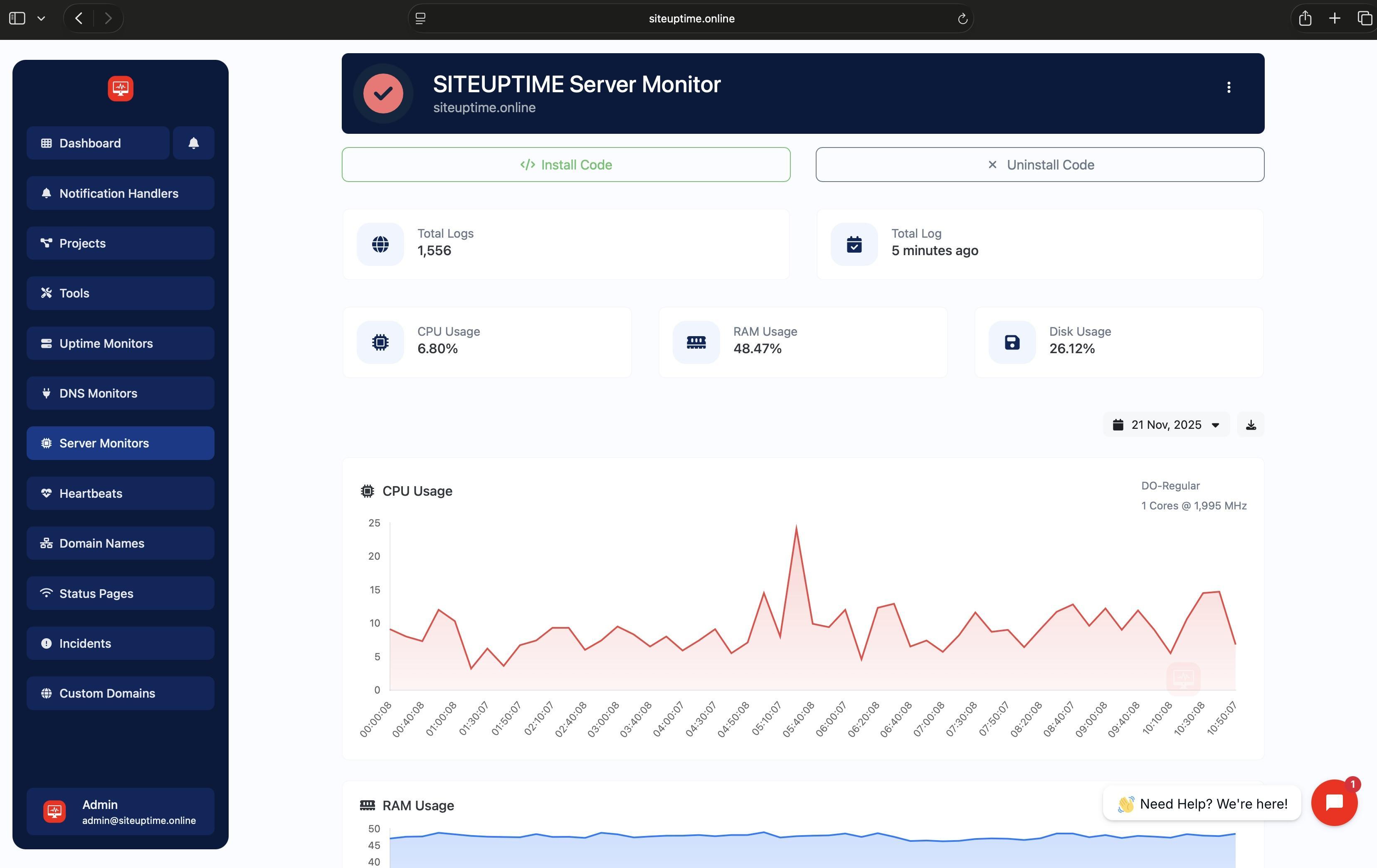 Screenshot of the App Server Monitor Page