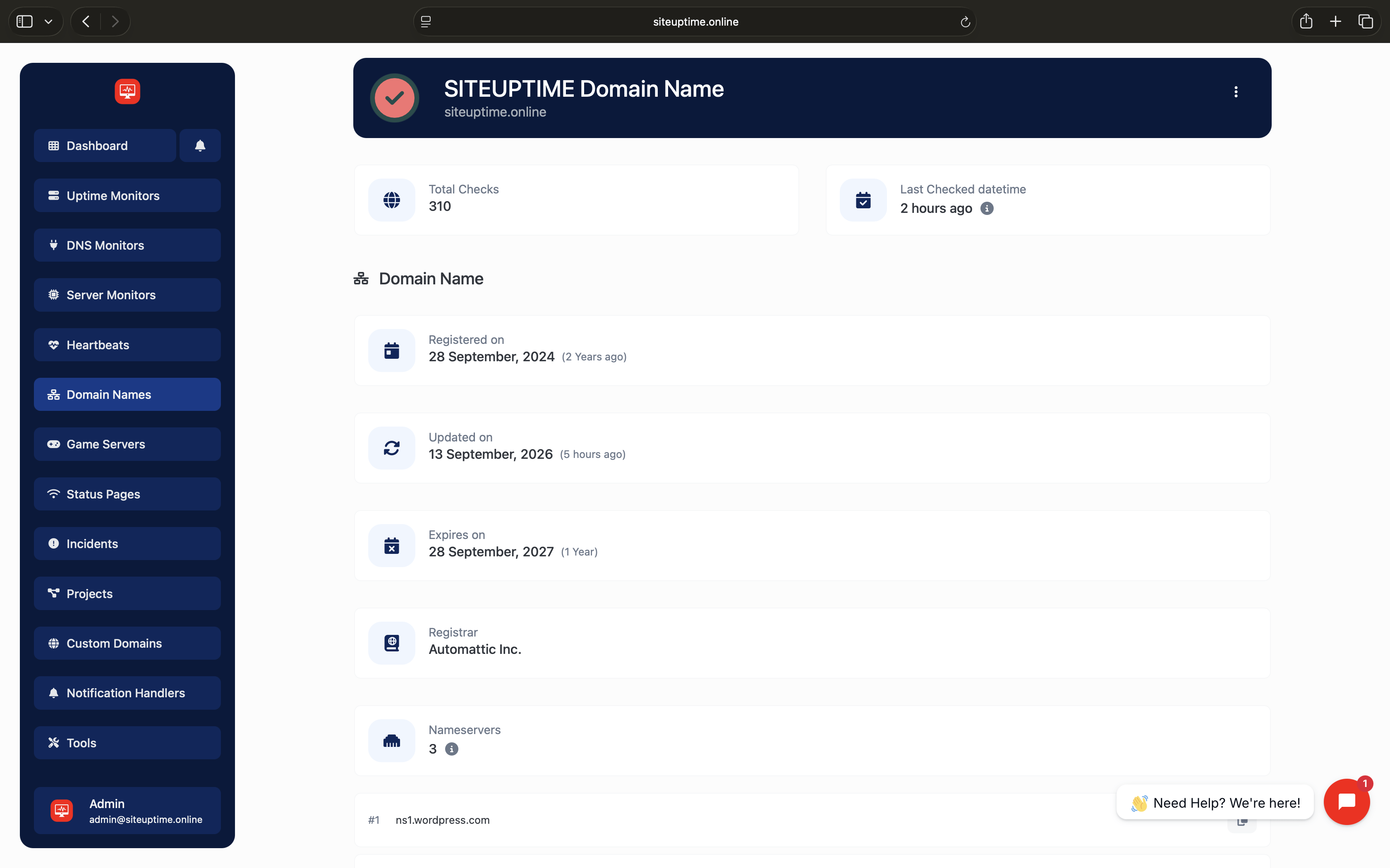 Screenshot of the App Domain Names list Page
